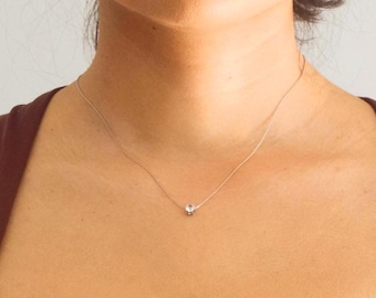 Stainless Steel CZ Stone Silver Necklace – Dainty Pendant, Minimalist Jewellery for Women