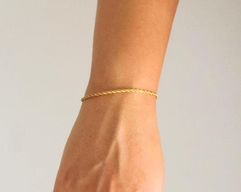2mm Gold Rope Chain Bracelet – Dainty Twisted Minimalist Everyday Jewelry