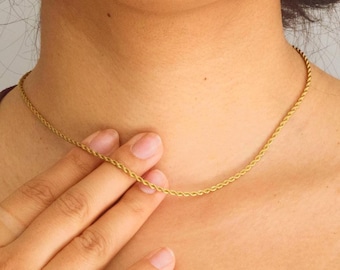 2mm Gold Rope Chain Necklace – Minimalist Twisted Unisex Everyday Jewelry
