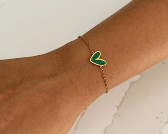 18K Gold Plated Green Heart Bracelet | Stainless Steel Minimal Dainty Jewellery