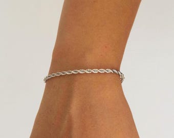 3mm Silver Rope Bracelet – Stainless Steel Twisted Chain, Minimalist Unisex Jewellery