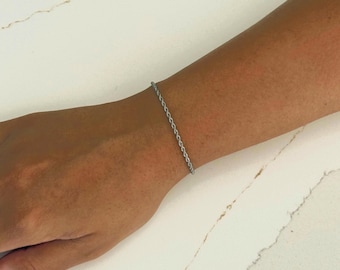 2mm Stainless Steel Rope Bracelet | Silver Twisted Chain, Minimalist Jewellery