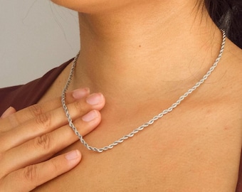 3mm Silver Rope Chain Necklace – Unisex Twisted Minimalist Chain