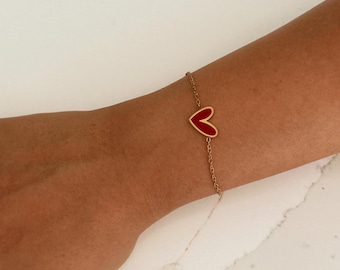 18K Gold Plated Red Heart Bracelet | Stainless Steel Minimal Dainty Jewellery