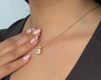 Gold Cube Pendant Necklace – Cubic Zirconia, Minimalist Geometric Chain Jewellery