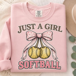 Just A Girl Softball PNG, Coquette Softball PNG, Softball Mom,  Softball Cherries Bow PNG, Game Day Shirt Design, Softball Girl Sublimation