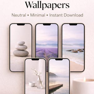 Bundel met neutrale esthetische telefoonachtergronden | Beige minimalistische iPhone-achtergronden | Lavender Beach Calm vergrendelscherm | Digitale download
