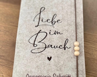 Mutterpasshülle Filz * Liebe im Bauch * Mamapass * Hülle für Mutterpass * Mutterpass Hülle * Holzperlen * Umschlag Mutterpass Filz * beige