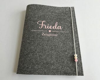 Zeugnismappe personalisiert, Filzmappe für Zeugnisse, Dokumente, Geschenk,Einschulung ,Gastgeschenk ,Mappe für Zeugnisse