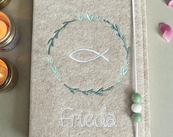 Gotteslobhülle Ihr seid meine Freunde / Einband mit Namen Gotteslob Hülle zur Kommunion 2026/ Gastgeschenk ,Geschenk, Mädchen,Jesus Fisch