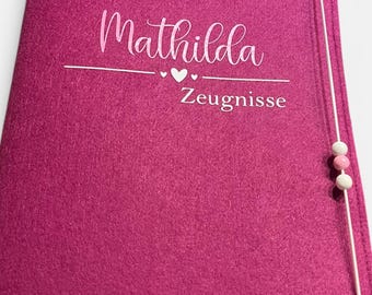 Zeugnismappe personalisiert, Filzmappe für Zeugnisse, Dokumente, Geschenk,Einschulung Mädchen, Gastgeschenk ,Mappe für Zeugnisse
