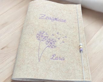 Zeugnismappe Pusteblume mit Namen, Filzmappe für Zeugnisse, Dokumente, Geschenk,Einschulung Mädchen, Gastgeschenk ,Mappe für Zeugnis