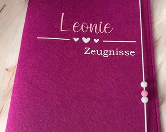 Zeugnismappe personalisiert, Filzmappe für Zeugnisse, Dokumente, Geschenk,Einschulung Mädchen, Gastgeschenk ,Mappe für Zeugnisse