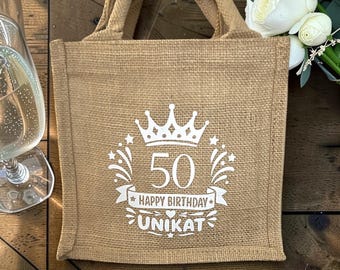 Geburtstag Jutetasche - Geschenk Tasche - Geschenketasche - Geschenk für Sie - Jute - 50 Geburtstag -