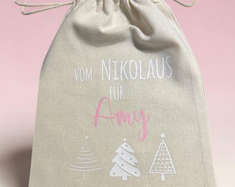 Personalisierter Nikolaussack- Weihnachtsbeutel mit Namen - Geschenkebeutel aus Baumwolle  - Weihnachtssäckchen für Kinder Mädchen - Junge