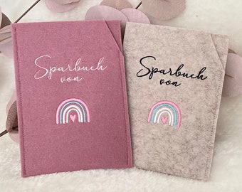 Sparbuchhülle aus Filz- Regenbogen- Hülle fürs Sparbuch - Gastgeschenk Geburt -Taufe - Geburtstag