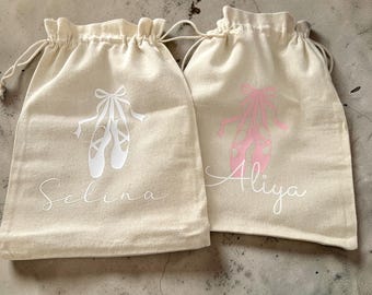 Ballett Schuhbeutel personalisiert | Ballettschuhe Beutel mit Name | Tanzbeutel Baumwolle | Geschenk für Balletttänzerin - rosa