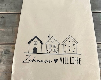Einzugs Geschenk Geschirr Handtuch | Neues Zuhause | Küchenhandtuch „Zuhause viel Liebe“ | Geschenk zum Umzug | Einweihung