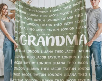 Manta personalizada para abuela con los nombres de los nietos, nombres familiares personalizados, manta de felpa de terciopelo.
