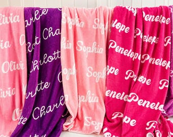 Personalized Name Plush Blanket, Custom Girl Blanket, Baby Shower Gift, Kids Blanket, Newborn Swaddle