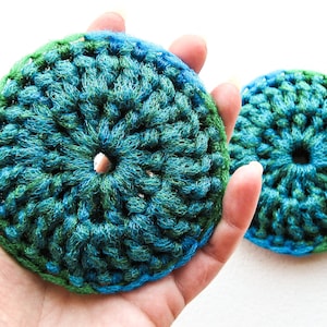 Heavy Duty Nylon Dish Scrubbies - Set of 2 through 10 - Blue and Green Crochet Kitchen Sponge - Double Strand Pot Scrubber