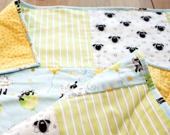 Baby Boy Lamb Blanket, Yellow Sheep Bedding, Baby Boy Quilt, Lewe the Lamb Quilt, Crib Bedding, Susybee Quilt, Nursery Quilt