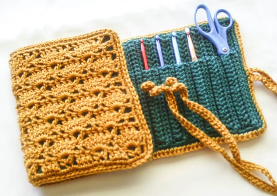 Green and Gold Travel Case Crochet Hooks Available Crochet Hook