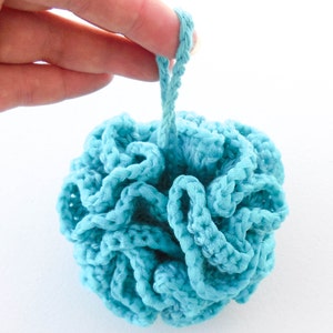 Aqua Cotton Bath Pouf - 100% Cotton Loofah - One Crochet Shower Puff - Aqua Loofah with Tulle Lining