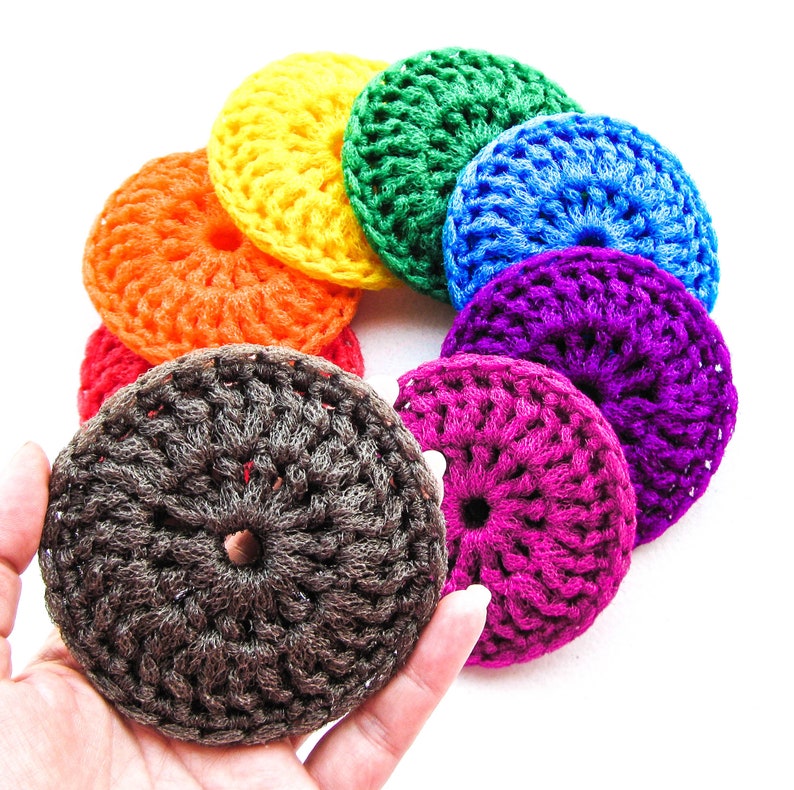 Nylon Pot Scrubber Set of 8 Rainbow Collection Crochet Dish Scrubbies image 2