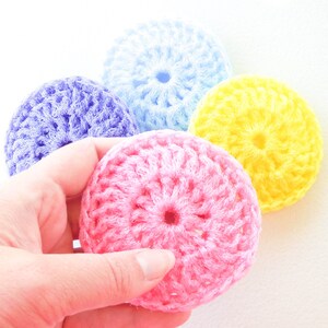 Pastel Crochet Nylon Pot Scrubbers Set of 4 Pink, Blue, Purple and Yellow Dish Scrubbies image 7