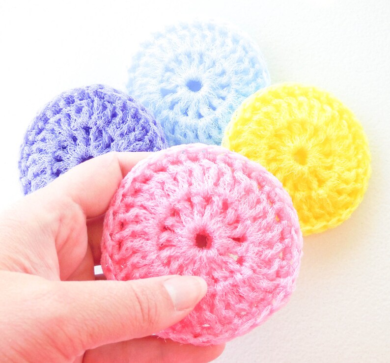 Pastel Crochet Nylon Pot Scrubbers Set of 4 Pink, Blue, Purple and Yellow Dish Scrubbies image 7