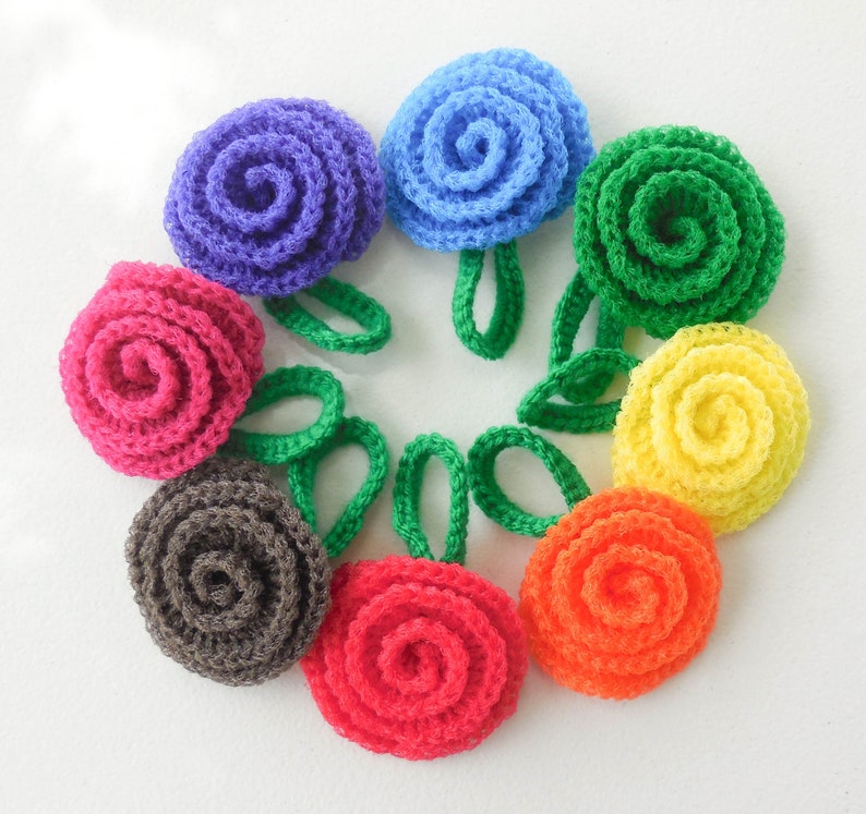 Nylon Pot Scrubber Set of 8 Rainbow Rose Collection Crochet Rose Dish Scrubbies image 3