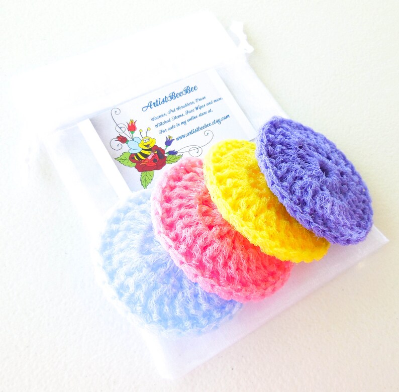 Pastel Crochet Nylon Pot Scrubbers Set of 4 Pink, Blue, Purple and Yellow Dish Scrubbies image 9