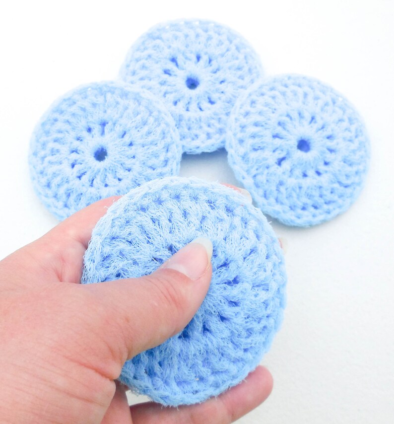 Nylon Dish Scrubbies Set of 2 through 10 Crochet Powder Blue Pot Scrubber image 4