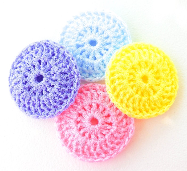 Pastel Crochet Nylon Pot Scrubbers Set of 4 Pink, Blue, Purple and Yellow Dish Scrubbies image 3