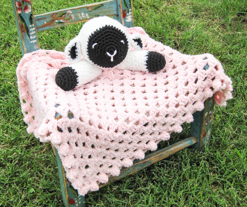 Crochet Lamb Lovey Baby Security Blanket With Stuffed Animal Etsy