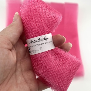 DIY Dish Scrubbie Supplies - Set of 4 through 20 - Pink Nylon Netting Strips - Crochet Scrubber Supplies