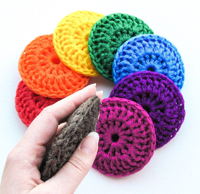 Nylon Pot Scrubber Set of 8 Rainbow Collection Crochet Dish Scrubbies image 8