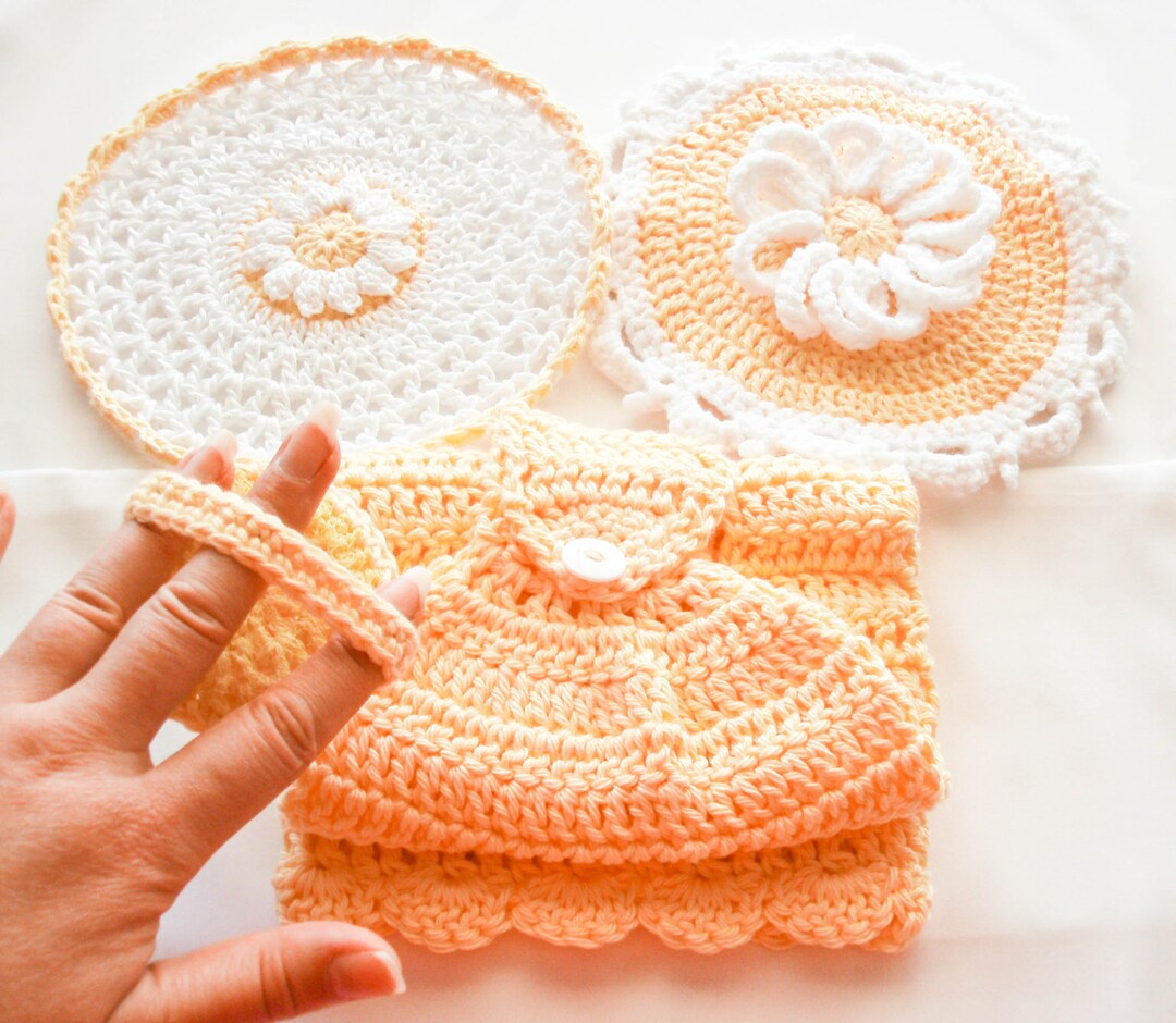 Yellow Daisy Kitchen Set Crochet Cotton Hanging Towel Daisy Pot Holder