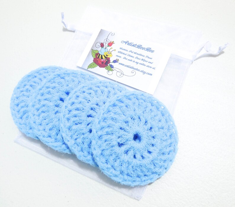 Nylon Dish Scrubbies Set of 2 through 10 Crochet Powder Blue Pot Scrubber image 5