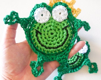 Crochet Frog Dish Scrubber - Set of 2 through 10 - Nylon Net and Cotton Pot Scrubbie