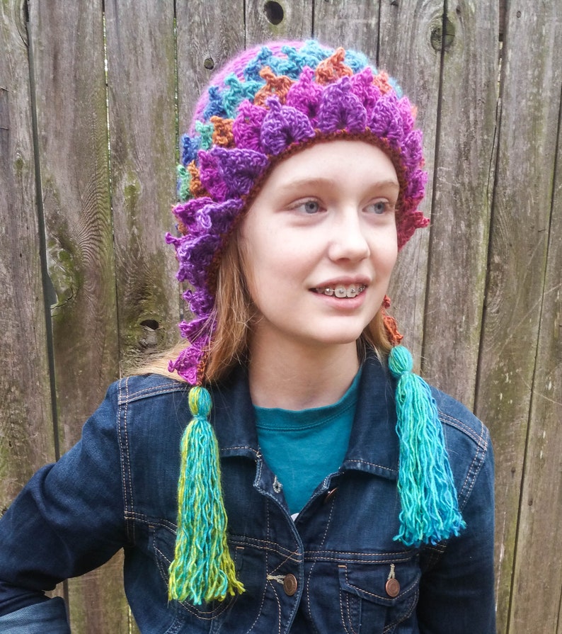 Crochet Leafy Tassel Hat Crocodile Stitch Ear Flap Hat Etsy