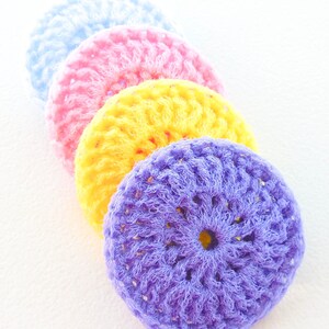 Pastel Crochet Nylon Pot Scrubbers Set of 4 Pink, Blue, Purple and Yellow Dish Scrubbies image 5