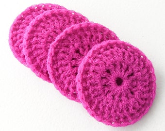 Crochet Dish Scrubbies - Set of 2 through 10 - Fuchsia Nylon Pot Scrubber