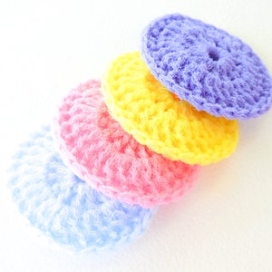 Pastel Crochet Nylon Pot Scrubbers Set of 4 Pink, Blue, Purple and Yellow Dish Scrubbies image 1