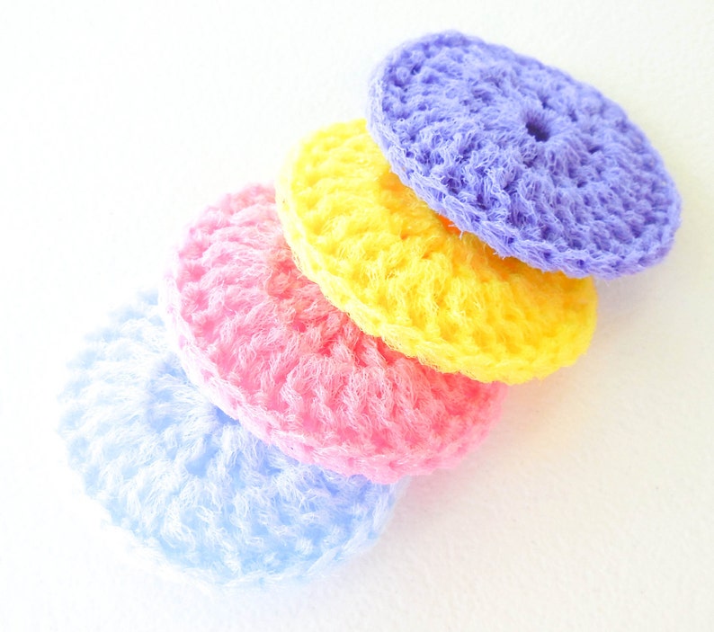Pastel Crochet Nylon Pot Scrubbers Set of 4 Pink, Blue, Purple and Yellow Dish Scrubbies image 1