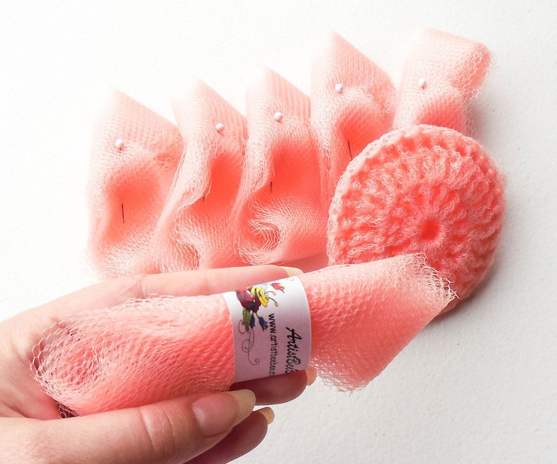 DIY Dish Scrubbers Peach Nylon Netting Strips Set of 4 Etsy