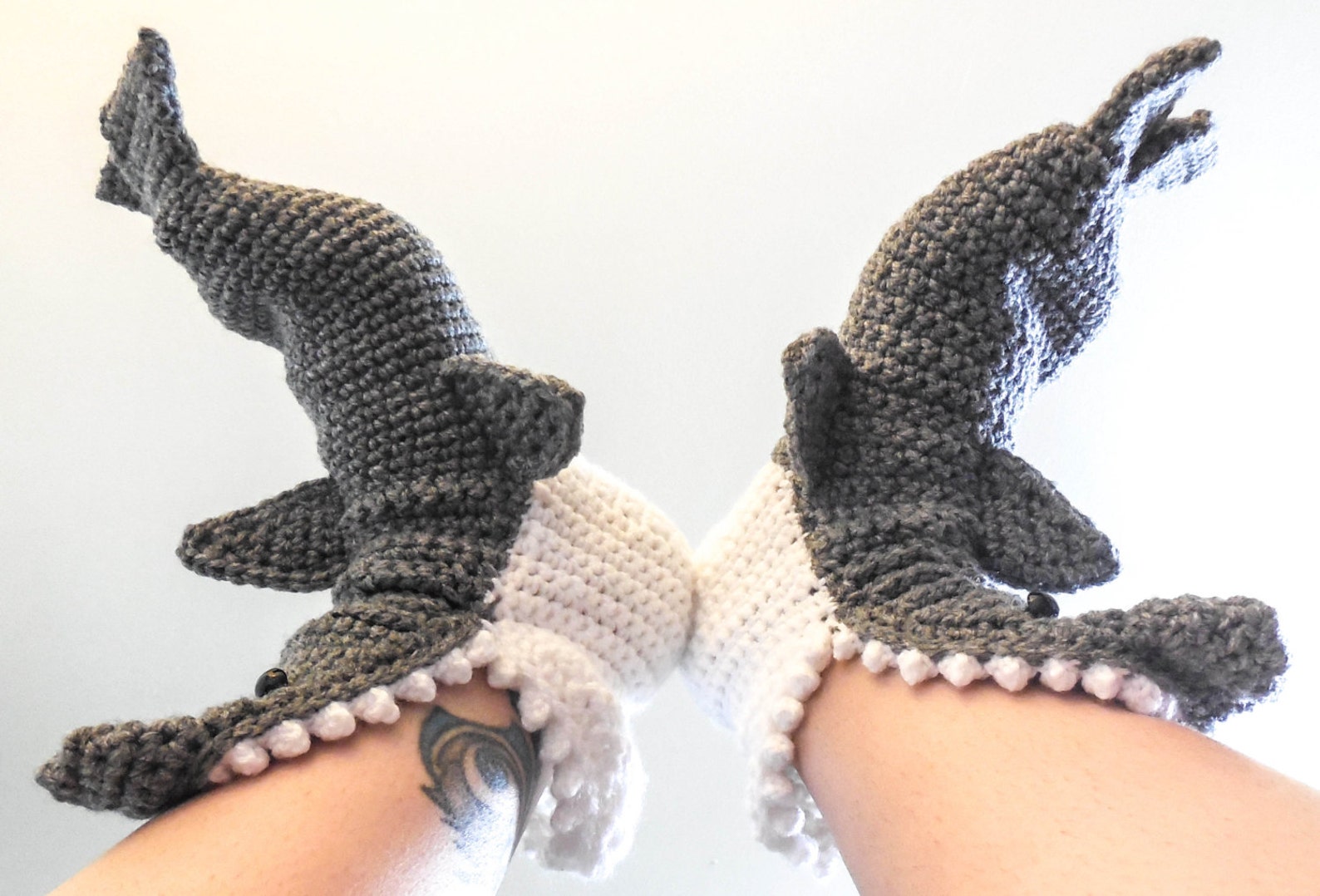 Crochet Shark Slippers Adult Men Sizes 612 Grey Crochet Etsy