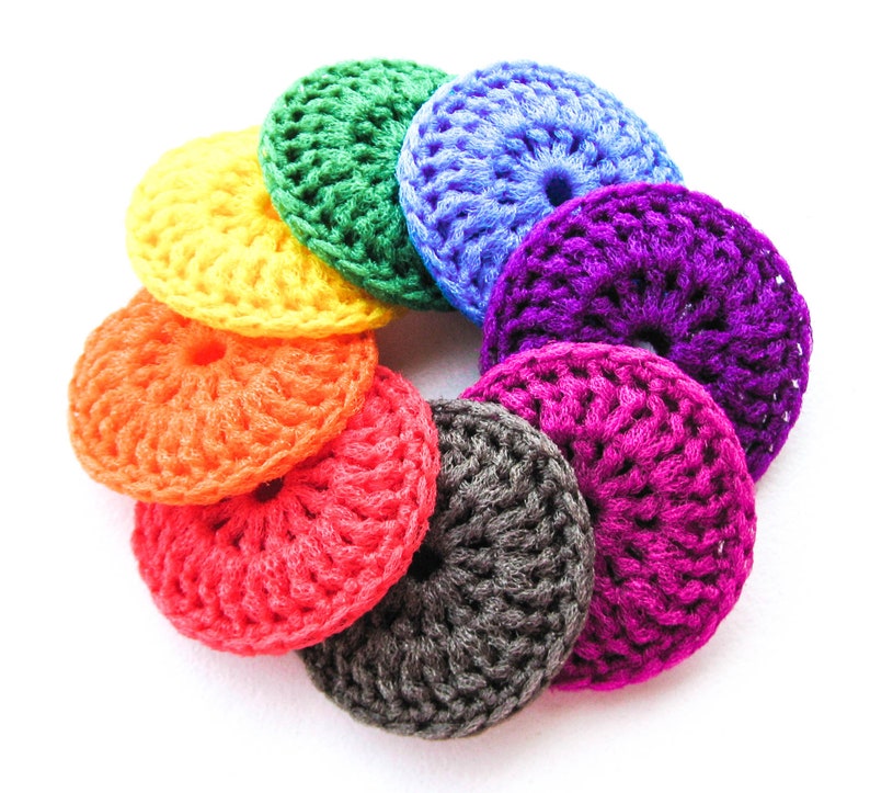 Nylon Pot Scrubber Set of 8 Rainbow Collection Crochet Dish Scrubbies image 9