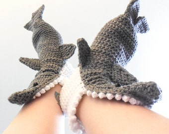 Womens Shark Socks - Adult Womens Sizes 4-10 - Crochet Shark Slippers